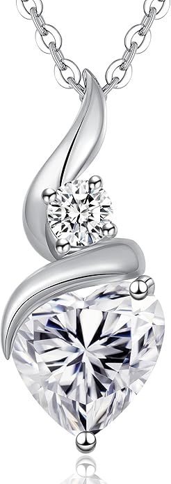 Moissanite Heart Pendant Necklaces for Women，925 Sterling Silver Gold Plating Necklace with Birthstone，Ideal Anniversary Present or Birthday Christmas Valentine Engagements Mothers Day Jewelry Gifts for Mom Wife Her Girlfriend