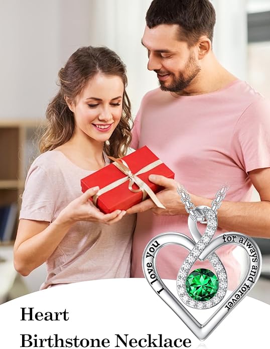 I Love You For Always and Forever Birthstone Necklace Infinity Love Heart Pendant Jewelry Christmas Valentine Mothers Day Birthday Gifts for Women Her Wife Girlfriend