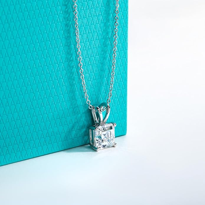 AnuClub Moissanite Pendant Necklace 2/3/4/5CT D Color VVS1 925 Sterling Silver Everyday Wear Necklace for Women Wife Her with Certificate, 40+2+3 Adjustable Chain