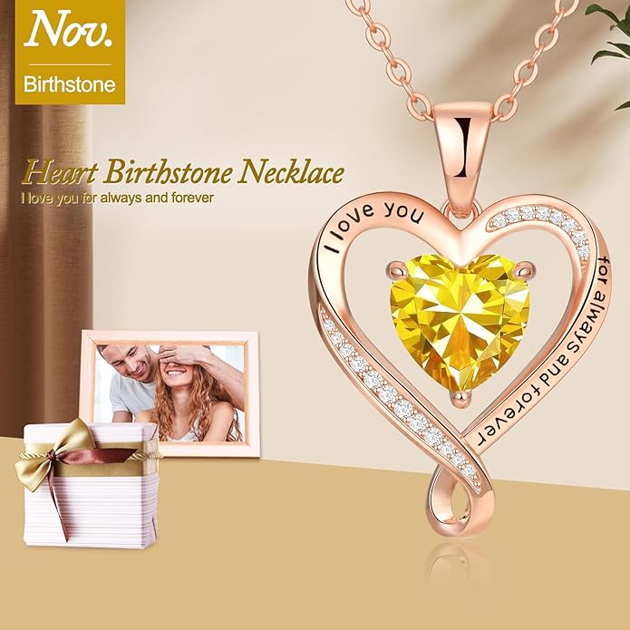 Birthday Gifts for Women Wife Infinity Heart Birthstone I Love You Necklace for Women S925 Sterling Silver Anniversary Wedding Gifts for Christmas Valentines Mothers Day Women's jewelry Diamond Pendant Necklaces Gift for Her Mom Daughter Grandma