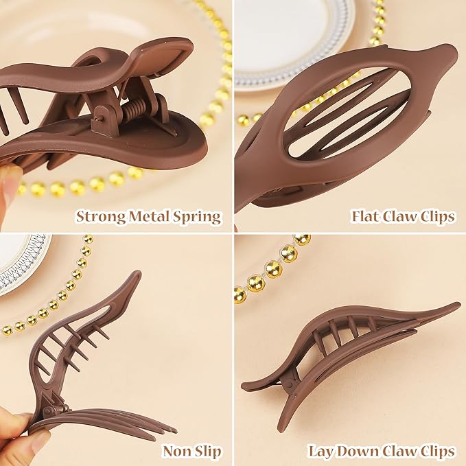 Flat Hair Clip 6 pcs Lay Down Claw Clips Hair Accessories for Women -Transparent