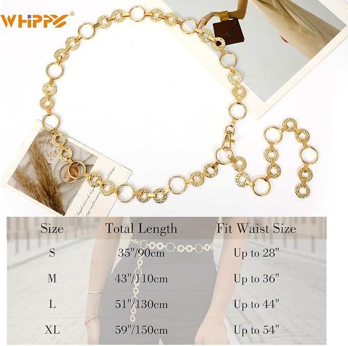 WHIPPY Metal Waist Chain Belt Women Adjustable Body Link Belts Ladies Fashion Chain for Jeans Dress