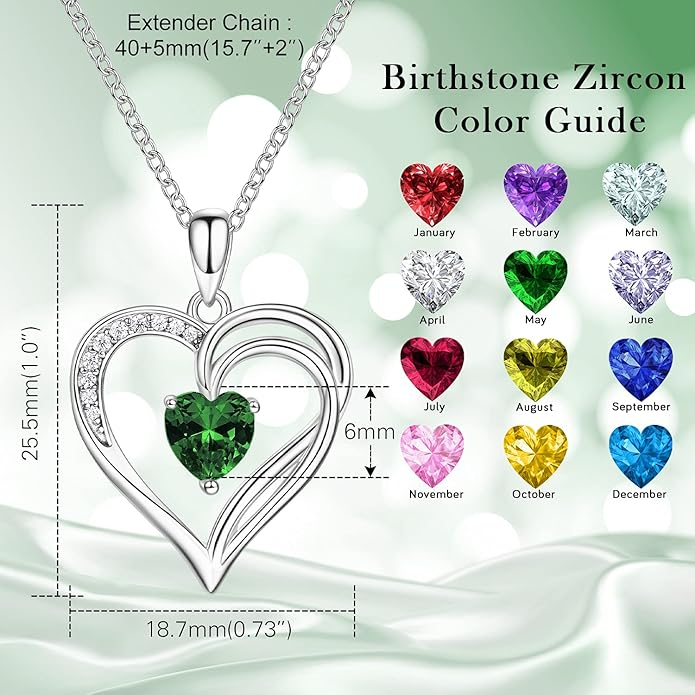 925 Sterling Silver Heart Necklace for Women Birthstone Necklace Silver Jewelry for Womens Jewelry Gifts for Women Her Mom