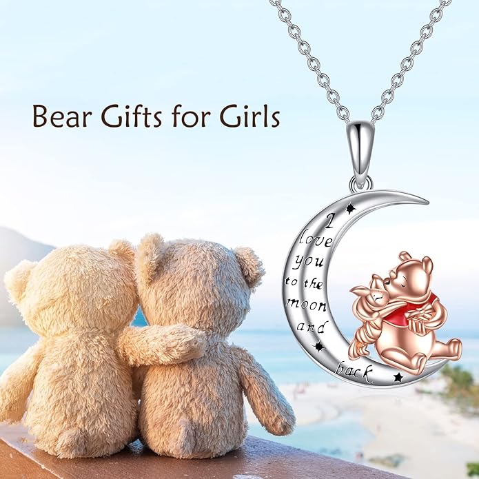 LILALO Bear Necklace Sterling Silver Moon Jewelry with I Love You To the Moon And Back Bear Gifts