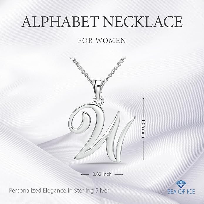 SEA OF ICE Letter Initial Necklace, Alphabet Letter Pendant Necklace, Sterling Silver, Gold, Rose Gold Necklace for Women, Elegant Initial Necklaces, Personalized Custom Women's Necklaces