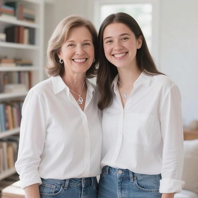 Heart Birthstone Silver Necklace for Women, S925 Sterling Silver Pendant Necklace Birthday Jewelry Gifts for Her Mother Mom Wife Girlfriend