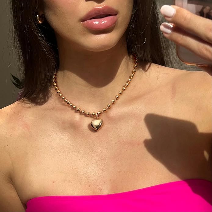 18k Gold Chain Link Necklace for Women, Baroque Pearl/Compass Pendant Necklace