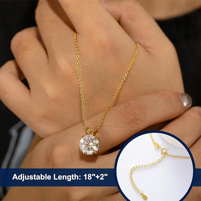 Moissanite Necklace for Women 0.1-12.0CT(3-15mm) Oval/Round Cut Moissanite Pendant 18k Gold Plated Sterling Silver Necklace D Color VVS1 Solitaire Pendant with 18+2 Inch Chain Jewelry for Mom/Wife
