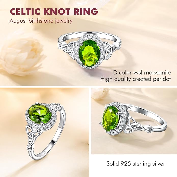 DAYBYDAY Celtic Birthstone Rings for Women 925 Sterling Silver Heart/Round/Pear/Oval Created Gemstone Moissanite Halo Engagement Promise Rings for Her Wife Birthday Anniversary Wedding Jewelry