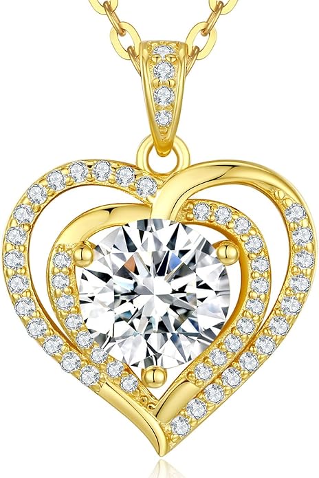 1-2 CT Moissanite Heart Pendant Necklaces for Wife,Moissanite Necklace Engraved with 'I LOVE YOU,18K Gold Plated S925 Silver Jewelry Anniversary Christmas Gifts for Girlfriend Wife Mom