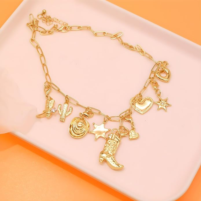 Chunky Retro Heart Necklace for Women Antique Layer Beach Ocean Moon Stars Western Boho Charm Necklaces Retro Link Chain Jewelry