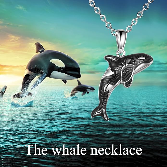 POPLYKE Killer Whale Orca Necklace Sterling Silver Ocean Jewelry Gifts for Women Mom Daughter
