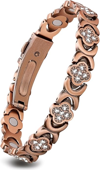 Feraco Pure Copper Bracelets for Women, Ultra Strength Magnetic Therapy Bracelet for Pain Relief with 3800 Gauss Magnets & Sparkling Cubic Zirconia, Adjustable, Infinite Clover Jewelry