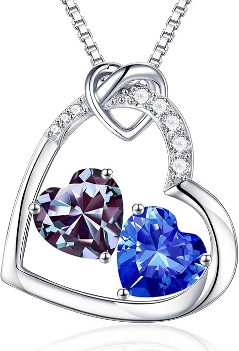 Iefil Birthstone Necklace for Women - 925 Sterling Silver Birthstone Necklace, Anniversary Birthday Gifts for Women Wife Girlfriend, Jewelry for Mom Daughter