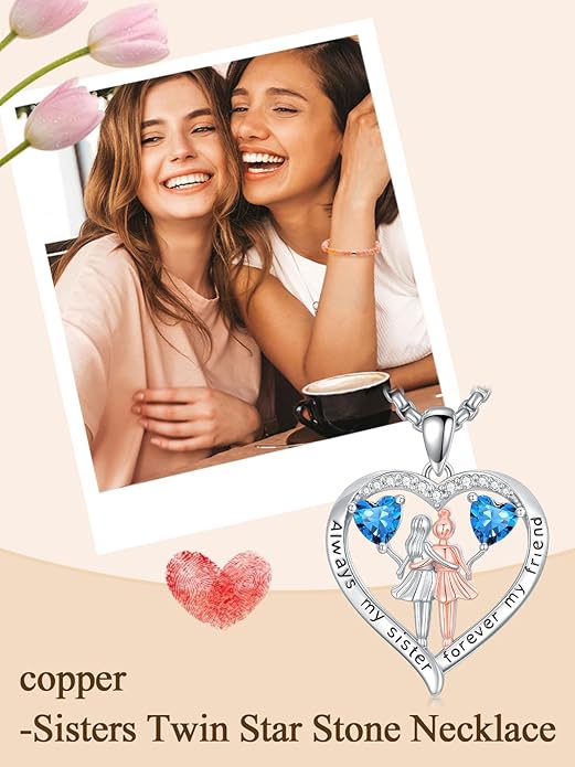 Always My Sister Forever My Friend Birthstone Pendant Necklace Women Jewelry Christmas Valentine Mothers Day Birthday Gifts for Women Sister From Sister