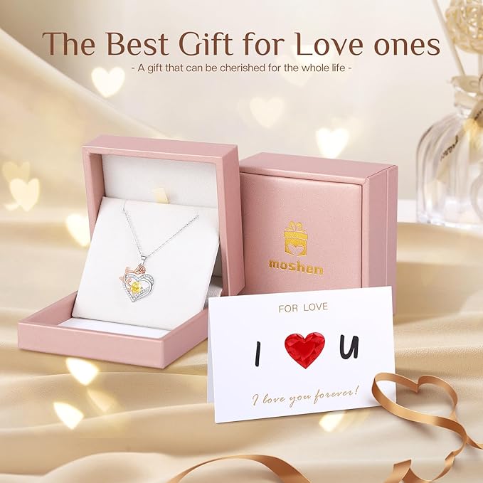moshen Rose Heart Necklace for Women Sterling Silver Birthstone Pendant - Gift for Women on Valentine's Day, Birthday, Christmas, Anniversary, Mather's Day (11-November-Citrine Yellow)