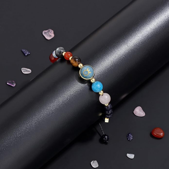 Zodiac Bracelets for Women Men,12 Constellations Healing Crystal Stone Beads Bracelet Birthday Zodiac Gifts Horoscope Spiritual Jewelry Bracelet Gifts