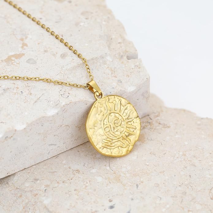 Charm Necklace for Women Gold Evil Eye Sun Moon Flower Coin Pendant Necklace Dainty Paperclip Chain Vintage Luck Amulet Choker Necklaces Celestial Jewelry Gift