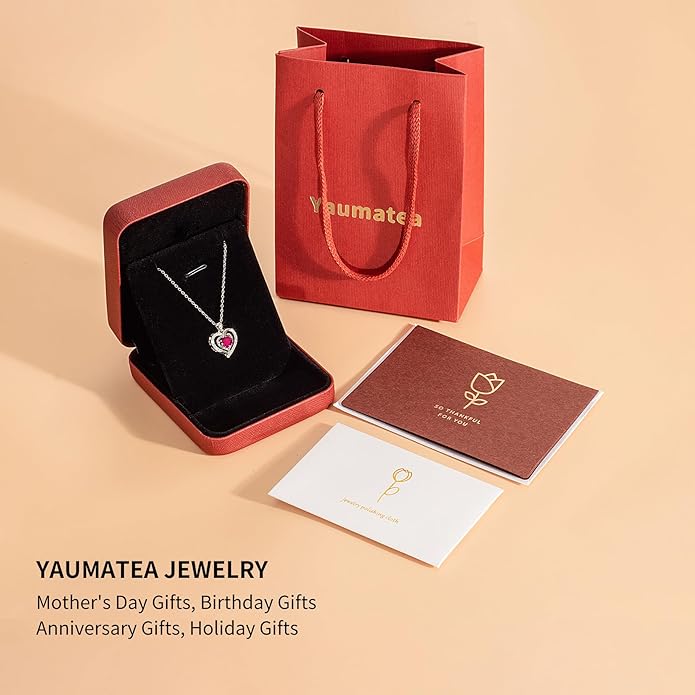 Heart Necklace, I Love You Always & Forever, Birthstone Cubic Zirconia Pendant, Gift for Women