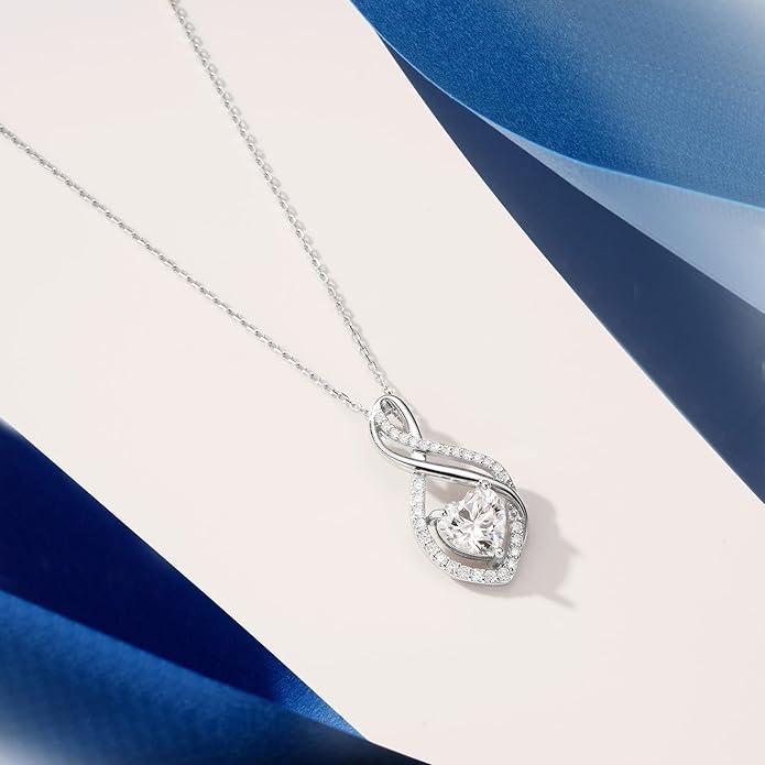 MOOSEA Infinity Moissanite Pendant Necklace, 1-3ct Lab Created Moissanite Necklace 925 Sterling Silver Anniversary Birthday Wedding Gifts for Women Wife Her, Dainty Heart Necklaces Jewelry Gift