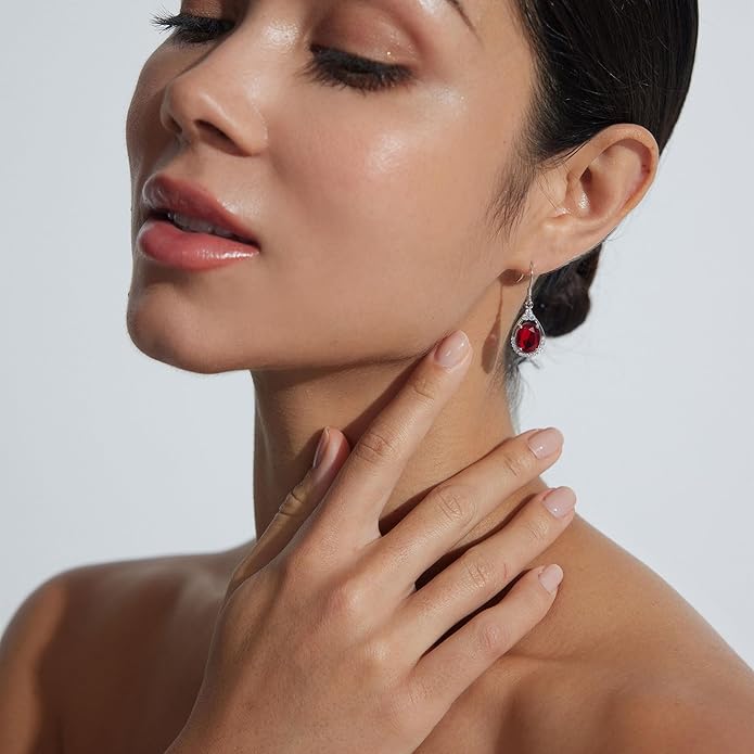 18K White Gold Plated Sterling Silver Oval Cut Cubic Zirconia Drop Dangle Earrings for Women Hypoallergenic Statement Earrings Gifts for Women Mom