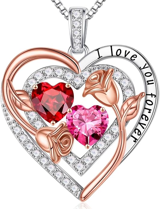 Iefil Birthstone Necklace for Women - Sterling Silver Birthstone Necklace Anniversary Birthday Gifts for Her Wife Mom Daughter