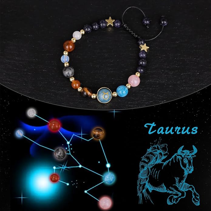 Zodiac Bracelets for Women Men,12 Constellations Healing Crystal Stone Beads Bracelet Birthday Zodiac Gifts Horoscope Spiritual Jewelry Bracelet Gifts