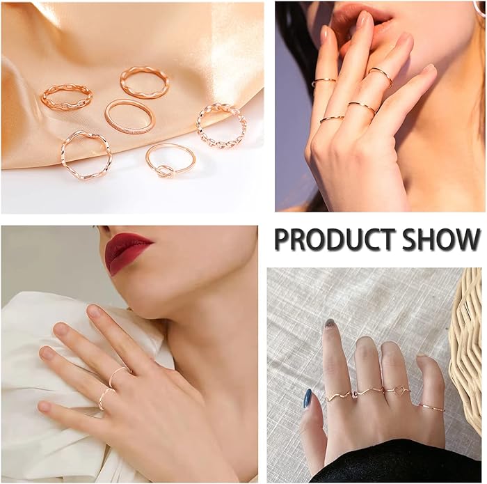 ZOERAY 10PCS 14K Gold Plated Stacking Rings for Women Thumb Stackable Knuckle Band Rings Plain Twist Thin Joint Finger Wedding Gold Ring Set for Women Size 4 to 11