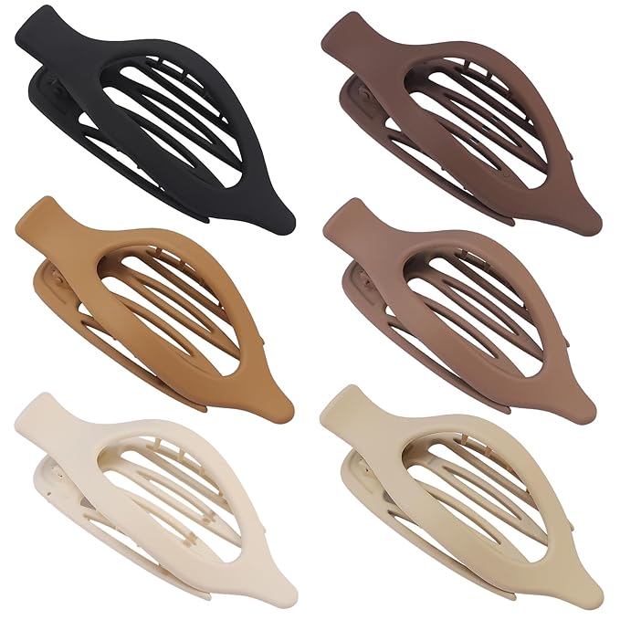 Flat Hair Clip 6 pcs Lay Down Claw Clips Hair Accessories for Women -Brown