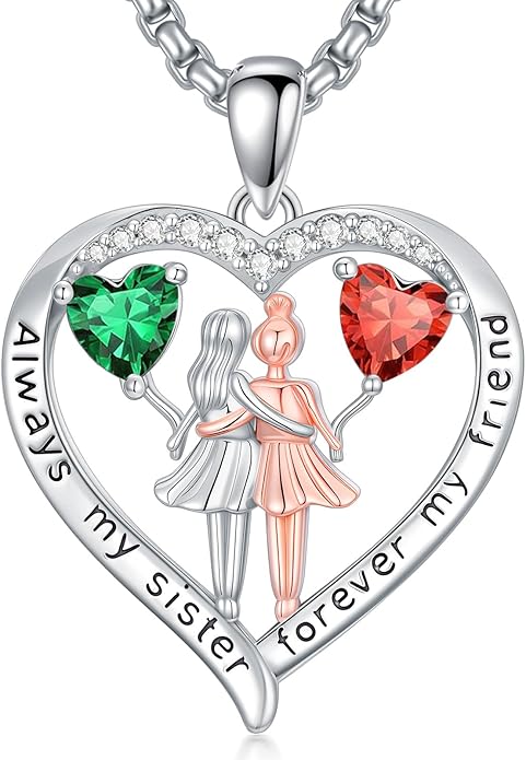 Always My Sister Forever My Friend Birthstone Pendant Necklace Women Jewelry Christmas Valentine Mothers Day Birthday Gifts for Women Sister From Sister