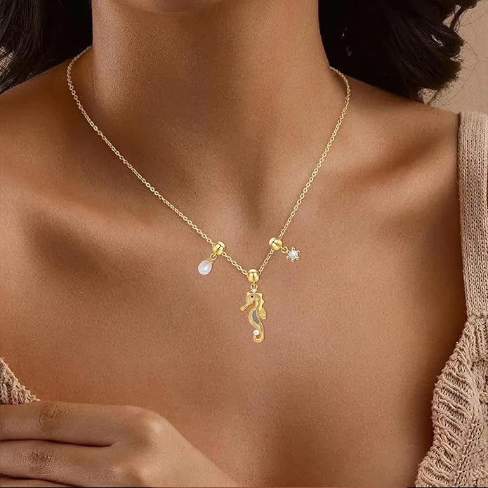 Summer Holiday Necklace,Dainty Chain, Charm Necklace For Women,Cute Cat Charm,Natural Pearls,18k Gold Plated,Choose Your Favorite Charm, Change Easily