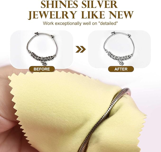 SEVENWELL 50pcs Jewelry Cleaning Cloth Yellow Polishing Cloth for Sterling Silver Gold Platinum Small Silver Polish 8x8cm