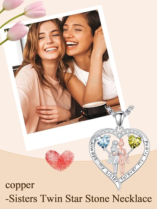 Always My Sister Forever My Friend Birthstone Pendant Necklace Women Jewelry Christmas Valentine Mothers Day Birthday Gifts for Women Sister From Sister