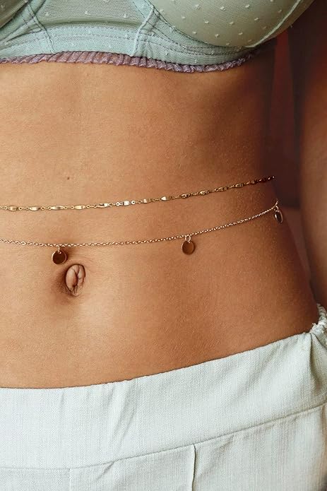 Adjustable 18k Gold Waist Chain, Beach Bikini Body Chain, Handmade Belly Chain