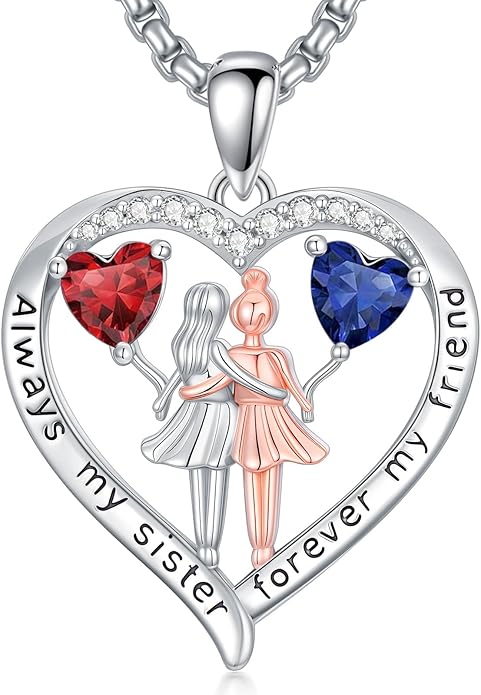Always My Sister Forever My Friend Birthstone Pendant Necklace Women Jewelry Christmas Valentine Mothers Day Birthday Gifts for Women Sister From Sister