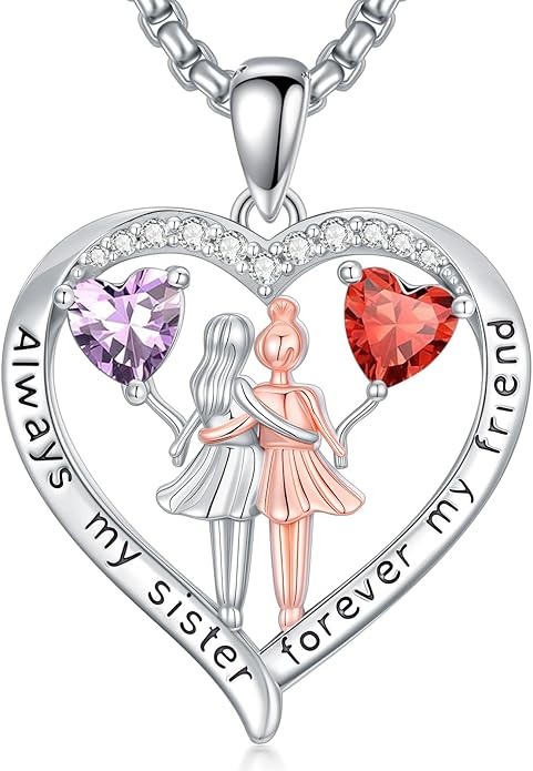 Always My Sister Forever My Friend Birthstone Pendant Necklace Women Jewelry Christmas Valentine Mothers Day Birthday Gifts for Women Sister From Sister