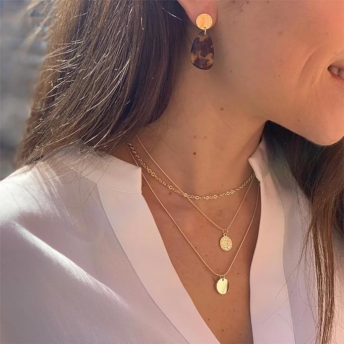 ASCOMY Layered Necklaces for Women Dainty Gold Necklace 14K Gold Plated Herringbone Necklace for Women Pearl Cross Necklace Paperclip Cuban Figaro Rope Satellite Chain Gold Choker Trendy Jewelry Gift