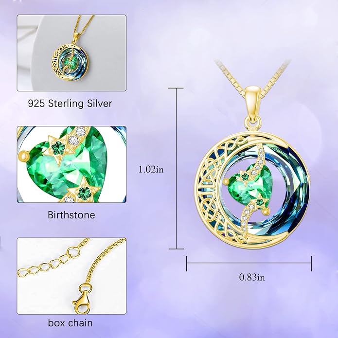 TOUPOP Birthstone Necklace 925 Sterling Silver Moon and Star Pendant with Blue Crystal Celtic Moon Jewelry Birthday Christmas Gifts for Women Mom Wife Her Daughter