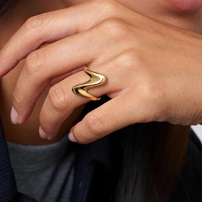 Hey Harper Gold Ring for Women - Gold Plated Stacking Waterproof & Sweatproof Jewerly Ring - Everday Non Tarnish Cute Fashion Circle Rings