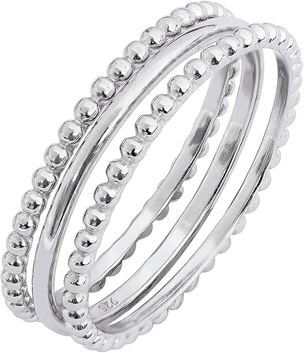 Amazon Essentials 14K Gold or Rhodium Plated Sterling Silver Stacking Ring Set of 3