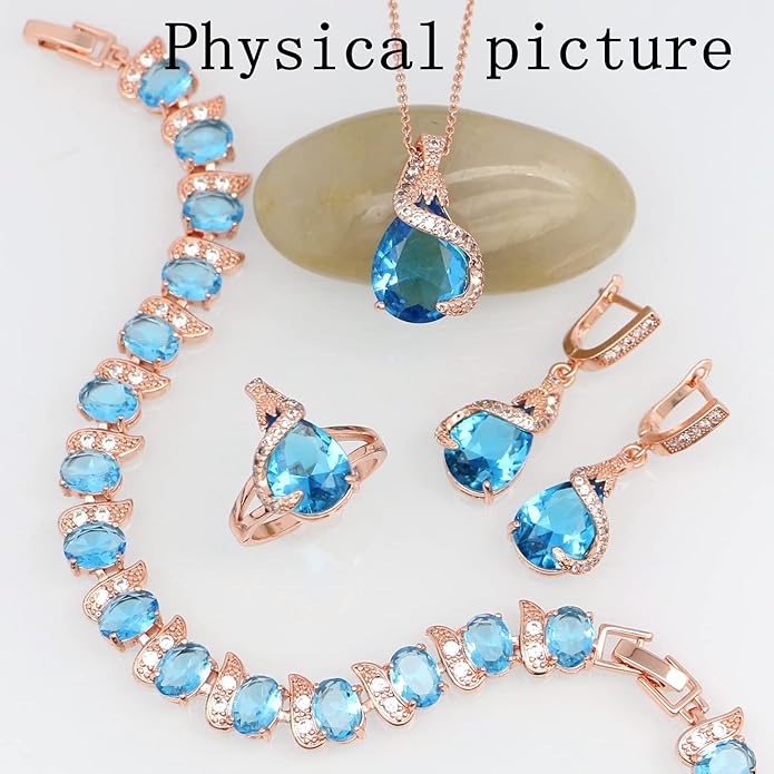 GZWHD Jewelry Set for Women Water Drop Cubic Zirconia Artificial Crystal Earrings Pendant Necklace Open Ring Tennis Bracelet Wedding Anniversary Birthday Engagement Gift for Bridesmaid Wife Girlfriend Friend