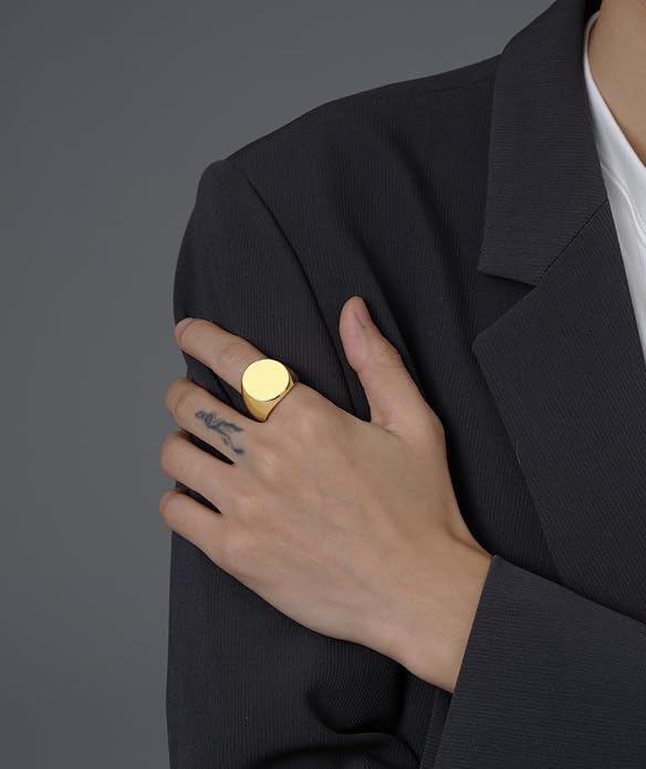 Stainless Steel Round Shape Classical Simple Plain Wedding Engagement Statement Pinky Band Signet Rings for Men Women Size 4-15