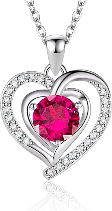 Heart Necklace, I Love You Always & Forever, Birthstone Cubic Zirconia Pendant, Gift for Women
