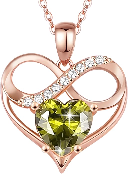 Rose Gold Birthstone Necklaces Heart Birthstone Pendant Necklaces For Women Valentine's Day Mother's Day Anniversary Christmas Gifts