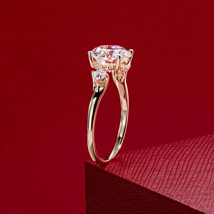 Solid 14K Gold 3.36ct Moissanite Three Stone Rings (3ct Center Stone), Round/Oval/Emerald Shape, Real Gold | D Color and Flawless Moissanite | Wedding Anniversary Ring