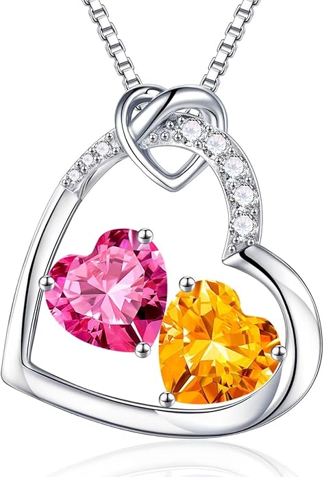 Iefil Birthstone Necklace for Women - 925 Sterling Silver Birthstone Necklace, Anniversary Birthday Gifts for Women Wife Girlfriend, Jewelry for Mom Daughter