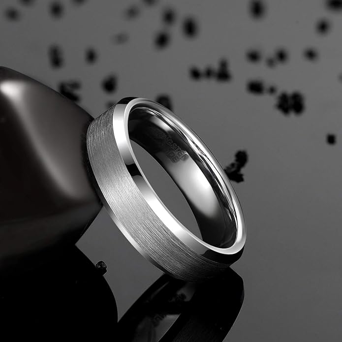 Greenpod 4MM 6MM 8MM Tungsten Carbide Engagement Ring Brushed Beveled Edge Polished Silver Wedding Band for Men Women Engraved I Love You Always & Forever Size 4-15