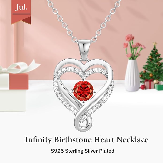 Infinity Heart Birthstone Necklace for Women Wife 18K Rose Gold Plated,Anniversary for Women Wife Her Birthday Gift for Girlfriend Mom Daughters, I Love You Women's Jewelry