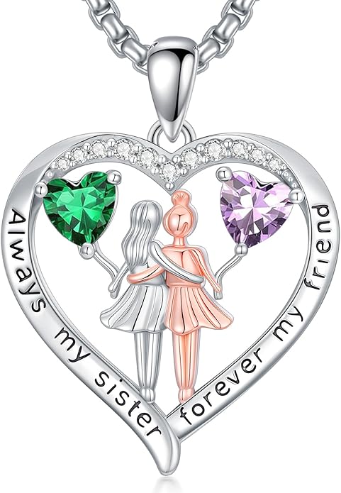 Always My Sister Forever My Friend Birthstone Pendant Necklace Women Jewelry Christmas Valentine Mothers Day Birthday Gifts for Women Sister From Sister