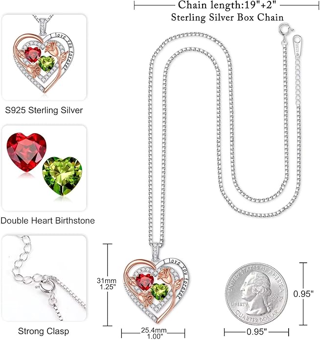 Iefil Birthstone Necklace for Women - Sterling Silver Birthstone Necklace Anniversary Birthday Gifts for Her Wife Mom Daughter